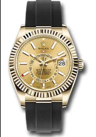 Replica Rolex Yellow Gold Sky-Dweller Watch 326238 Champagne Index Dial - Oysterflex Bracelet